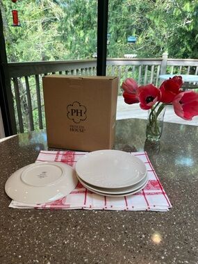 Princess House White Embossed Ceramic Dinner Plates - Set of 4